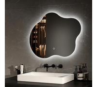 EMKE Bathroom Mirror with Led Lights - 500x600mm Irregular Shape Illuminated Frameless Bathroom Mirror Backlit Makeup Mirror with Demister, Dimming & 3 Colors, Memory Function, Vertical & Horizontal