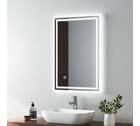 EMKE Bathroom Mirror with LED Lights - 500x700mm fBacklit LED Illuminated Bathroom Mirror Wall Mounted, Heated Demister Pad/Touch Control/Memory Function, Vertical/Horizontal, IP44