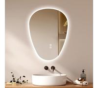 EMKE Bathroom Mirror with Led Lights, Asymmetrical LED Mirror 60 x 45 cm Touch Control, 3 Light Options Dimmable, Anti-Fog Feature, IP44 Rated, Energy Efficient