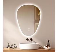 EMKE Bathroom Mirror with Led Lights, Asymmetrical LED Mirror 70 x 50 cm Touch Control, 3 Light Options Dimmable, Anti-Fog Feature, IP44 Rated, Energy Efficient