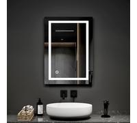 EMKE Bathroom Mirror with Lights, 700 × 500 mm Shaver Socket, Anti-Fog