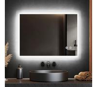 EMKE Bathroom Mirror with Lights and Shaver Socket, 450 x 600 mm LED Bathroom Mirror Wall Mounted, Bluetooth/Safety Socket/Anti-fog/Touch Switch, LED Mirrors for Bathrooms, IP44, Horizontal