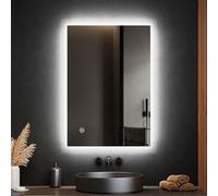 EMKE Bathroom Mirror with Lights and Shaver Socket, 500 x 700 mm LED Bathroom Mirror Wall Mounted, Safety Socket/Anti-fog/Dimmable/Touch Switch, LED Mirrors for Bathrooms, IP44, Horizontal/Vetical