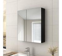 Emke Bathroom Vanity Mirror Cabinet With Storage, Double Door Wall Mounted Cabinet, 60W X 65H X 14.5D Cm Black