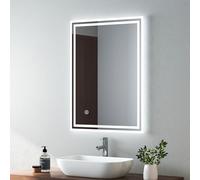 EMKE Bathroom Vanity Mirror with LED Lights, Frameless LED Wall-Mounted Backlight Bathroom Mirrors with Demister Pad, Touch Switch, Vertical & Horizontal, 800 x 600 mm