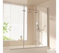 EMKE Bathtub Shower Screen for Bathtub 130 x 140 cm, Bath Attachment 3-Piece Foldable Shower Screen for Bathtub Folding Wall 6 mm Safety Glass Shower Enclosure Bath