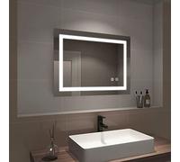 EMKE Bluetooth Bathroom Mirror - 800x600mm Backlit LED Illuminated Mirror with Demister Pad, Shaver Points & Bluetooth Speaker