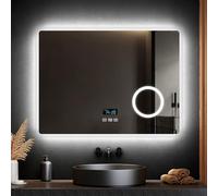 EMKE Bluetooth Bathroom Mirror with LED Lights, 60 x 80 cm LED Bathroom Mirror Backlit, Speaker/Anti-fog, Illuminated Mirrors Wall-mounted Vanity Mirrors, Hardwired, Horizontal, IP44