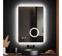 EMKE Bluetooth Bathroom Mirror with LED Lights and Shaver Socket, 50 x 70 cm Backlit LED Bathroom Mirror with Lights and Safety Shaver Socket/Anti-fog/Dimmable, Vertical, Hardwired, IP44