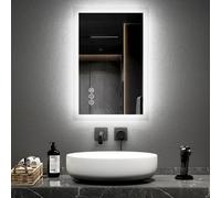 Emke Bluetooth Bathroom Mirror With Shaver Socket, 400X600mm Blue Atmosphere Light Mirror With 2 Color, Dimmable, Demister