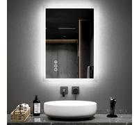 Emke Bluetooth Bathroom Mirror With Shaver Socket, 500X700mm Blue Atmosphere Light Mirror With 2 Color, Dimmable, Demister