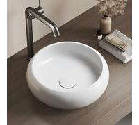 EMKE Countertop Washbasin - Round Ceramic Washbasin, 36 x 36 x 12 cm, Floor Mounted, White Gloss, Ideal for Guest Bathroom and Toilet