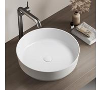 EMKE Countertop Washbasin - Round Ceramic Washbasin, 39 x 39 x 12 cm, Floor Mounted, Glossy White, Ideal for Guest Bathroom and Toilet