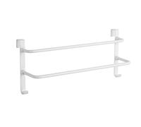 EMKE Double Towel Rail, Bathroom Over the Door Hanging Towel Rack with Hooks, Stainless Steel Sink Towel Holder with Large Space for Kitchen Toilet Hotel Shower Room, Radiator Towel Rail, White