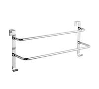 EMKE Double Towel Rail, Bathroom Over the Door Hanging Towel Rack with Hooks, Stainless Steel Sink Towel Holder with Large Space for Kitchen Toilet Hotel Shower Room, Chrome