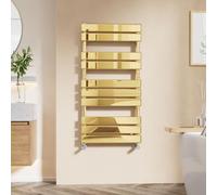 EMKE Flat Panel Heated Towel Rail - Modern Design Bathroom Radiator Gold 1000 x 500 mm - Versatile Floor/Wall Mounted Ladder Rad Warmer