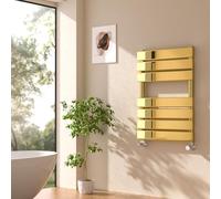 EMKE Flat Panel Heated Towel Rail - Modern Design Bathroom Radiator Gold 650 x 450 mm - Versatile Floor/Wall Mounted Ladder Rad Warmer