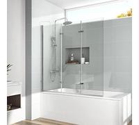 EMKE Foldable Shower Screen for Bathtub - 120 x 140 cm, 3-Piece 6 mm Safety Glass Shower Enclosure Bath Attachment