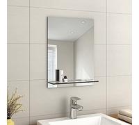EMKE Frameless Mirror with Shelf - Small Bathroom Wall Shaving Mirror with Storage, Rectangle Vanity Mirrors 45x60cm
