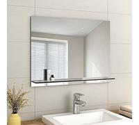 EMKE Frameless Mirror with Shelf - Small Bathroom Wall Shaving Mirror with Storage, Rectangle Vanity Mirrors 80x60cm