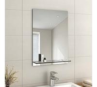 EMKE Frameless Mirror with Shelf - Small Bathroom Wall Shaving Mirror with Storage, Rectangle Vanity Mirrors 50x70cm