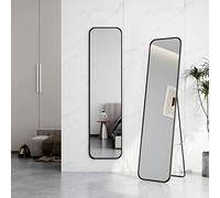 EMKE Full Length Mirror - 160x40 cm Floor Standing Tilting Mirror for Dressing Bedroom Living Room, Aluminum Alloy Black Framed Full Body Big Mirror with Round Corner, Wall mounted/Standing