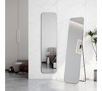 EMKE Full Length Mirror - 160x40 cm Floor Standing Tilting Mirror for Dressing Bedroom Living Room, Aluminum Alloy Silver Framed Full Body Big Mirror with Round Corner, Wall mounted/Stand