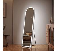 EMKE Full Length Mirror with Led Lights, 147 x 45 cm Large Free Standing Floor Mirror Arched-Top Dressing Mirror with Dimming & 3 Color, For Bedroom, Living Room and Cloakroom, White