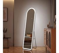 EMKE Full Length Mirror with Led Lights, 160 x 45 cm Large Free Standing Floor Mirror Arched-Top Dressing Mirror with Dimming & 3 Color, For Bedroom, Living Room and Cloakroom, White