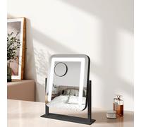 EMKE Hollywood Makeup Mirror with Lights, 30 x 36 cm Small Lighted Vanity Mirror with 360°Rotation 3 Color Lighting Modes, 7X Magnifying Hollywood Mirror with Dimmable Strip Light, Black