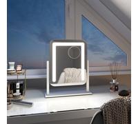 Emke Hollywood Vanity Led Mirror With 7X Magnifier, 3 Color Lighting, Rotation, Adjust Brightness, 30X23Cm, White
