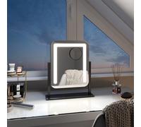 Emke Hollywood Vanity Led Mirror With 7X Magnifier, 3 Color Lighting, Rotation, Adjust Brightness, 30X23Cm, Black