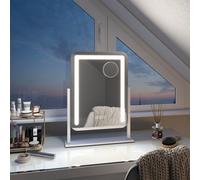 Emke Hollywood Vanity Led Mirror With 7X Magnifier, 3 Color Lighting, Rotation, Adjust Brightness, 40X30Cm, White