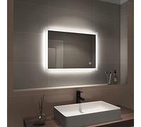 EMKE Illuminated Bathroom Mirror 500 x 700 mm, LED Bathroom Mirror 6500K Cold White Light with Touch Switch + Demister Pad, Frameless Wall Mounted Mirror Horizontal & Vertical