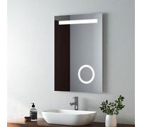 EMKE Illuminated Bathroom Mirror - 500 x 700mm Wall-Mounted Vanity Mirror with Shaver Socket, Button Demister Pad for Makeup & Shaving