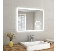 Emke Illuminated Bathroom Mirror 600 X 800mm Led Mirror With Touch Switch, Demister, Shaver Socket, 3X Magnifying