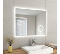 Emke Illuminated Bathroom Mirror 700 X 900 mm Led Mirror With Touch Switch, Demister, Shaver Socket, 3X Magnifying