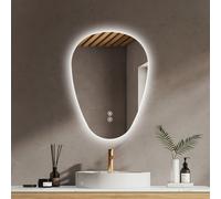 Emke Illuminated Bathroom Mirror, Asymmetrical Mirror, Anti-Fog, Touch Switch, 3 Light Colors Dimmable, 600 X 450 mm