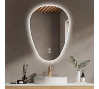 Emke Illuminated Bathroom Mirror, Asymmetrical Mirror, Anti-Fog, Touch Switch, 3 Light Colors Dimmable, 700 X 500 mm