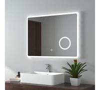 EMKE Illuminated Bathroom Mirror with LED Lights - 800 x 600mm Wall Mounted Vanity Makeup Mirror with Shaver Socket, Touch Switch, Demister Pad, 3X Magnifier