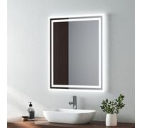 EMKE Illuminated LED Bathroom Mirror, Wall-Mounted Vanity Mirror 500x600mm with LED Light, Button Switch, Demister Pad, Adjustable Color Tones