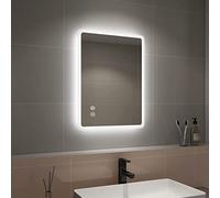 EMKE Illuminated Vanity Mirror 450x600mm, Backlit LED Bathroom Mirror with Shaver Socket and Bluetooth Speaker, Demister Pad, Touch Switch, Vertical & Horizontal