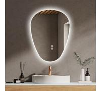 EMKE Irregular LED Illuminated Bathroom Mirror - 600x450mm Oval Wall Mounted Vanity Mirror with Touch, Demister, Dimmable & 3 Colors, Memory Function for Living Room, Coakroom, Asymmetrical LED Mirror