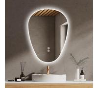 EMKE Irregular LED Illuminated Bathroom Mirror - 700x500mm Oval Wall Mounted Vanity Mirror with Touch, Demister, Dimmable & 3 Colors, Memory Function for Living Room, Coakroom, Asymmetrical LED Mirror