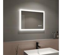 EMKE LED Bathroom Mirror, 450x600mm LED Bathroom Wall Mounted Vanity Mirror Demister Mirrors with Shaver Socket | Bluetooth Speaker | Touch Switch, Horizontal, IP44