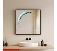 EMKE LED Bathroom Mirror 50x50 cm, Illuminated Wall Mounted Mirror with Demister Pad, Dimmable Anti-Fog Light, Black Frame, Square, Moon-Inspired Design, Horizontal or Vertical