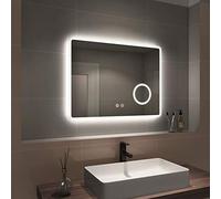 EMKE LED Bathroom Mirror Illuminated Wall Bluetooth Mirror 800 x 600mm Touch Switch + Demister Pad + Shaver Socket + 3X Magnifying Mirror, Horizontal