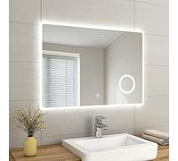EMKE LED Bathroom Mirror with Shaver Socket 1000x700mm, Bathroom Mirror with LED Lights, Backlit Wall Mounted Smart Mirror with 3X Magnifier, Touch Sensor, Dimmable, Horizontal