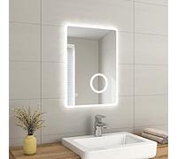 EMKE LED Bathroom Mirror with Shaver Socket 500x700mm, Bathroom Mirror with LED Lights, Backlit Wall Mounted Smart Mirror with 3X Magnifier, Touch Sensor, Dimmable, Vertical