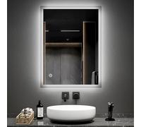 EMKE LED Bathroom Mirror with Shaver Socket, 60x80cm, Wall Mounted, Classic Style, Dimmable, Touch Sensor, Bluetooth, Defogger